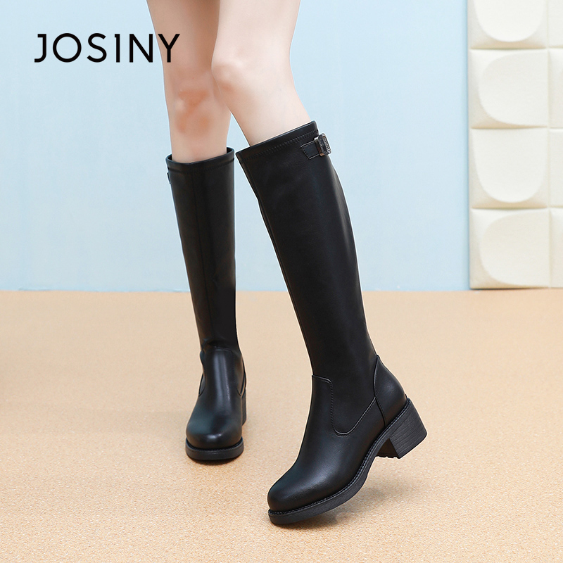 卓诗尼2025秋冬新款厚底长筒靴时尚舒适瘦瘦靴潮流后拉链骑士靴女