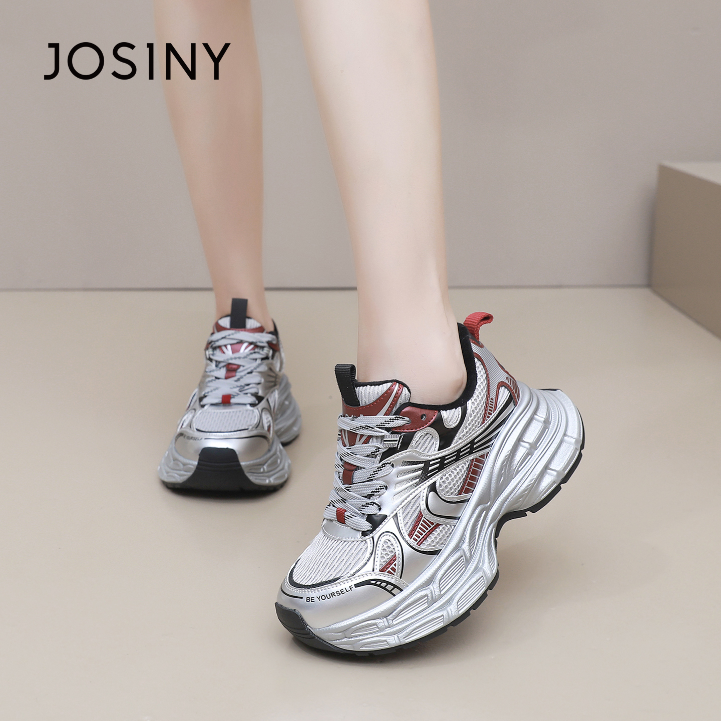 卓诗尼2025秋冬新款厚底加绒老爹鞋时尚舒适女鞋显瘦运动休闲鞋女