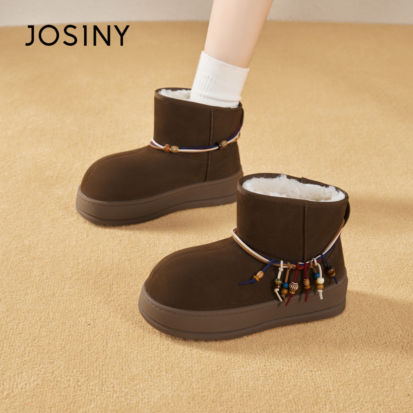 卓诗尼2025秋冬新款厚底棉鞋时尚舒适休闲短筒靴潮流保暖雪地靴女