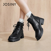 卓诗尼2025秋冬新款 厚底马丁靴时尚 舒适侧拉链短筒靴潮流英伦女靴