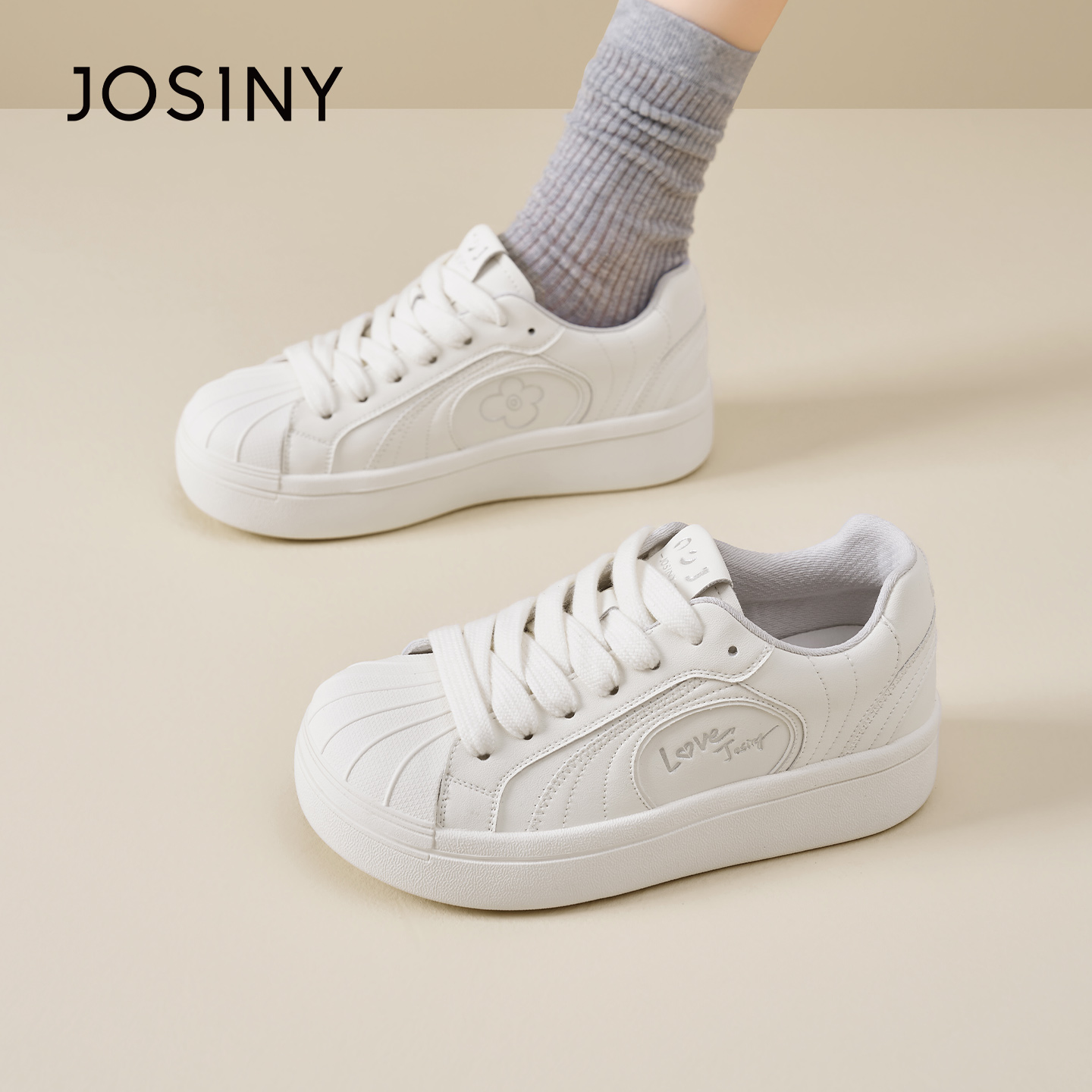 卓诗尼2026春季新款厚底运动小白鞋时尚舒适休闲鞋潮流复古德训鞋