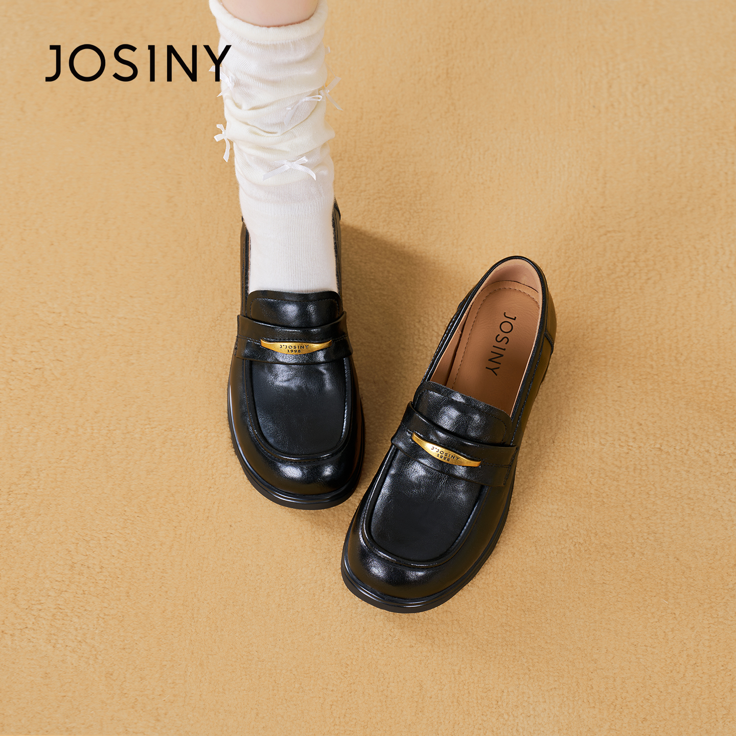 卓诗尼2025秋季新款粗跟复古乐福鞋时尚舒适小皮鞋潮流休闲单鞋女