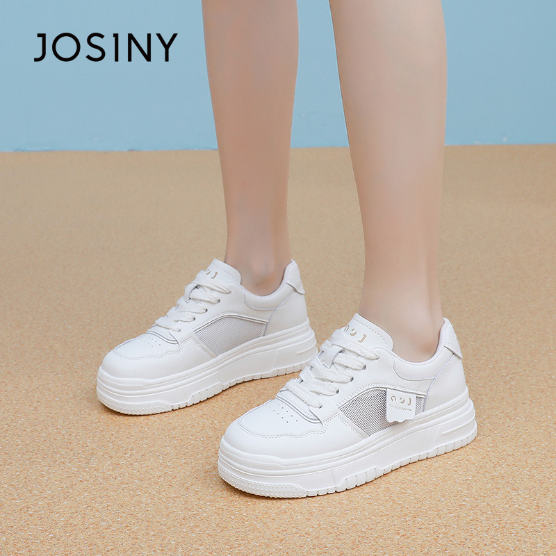 卓诗尼2025夏季新款网面透气小白鞋时尚舒适休闲板鞋厚底运动鞋女