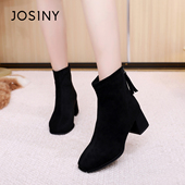 卓诗尼2025秋冬新款 粗跟短靴时尚 舒适气质显瘦绒面女靴潮流瘦瘦靴