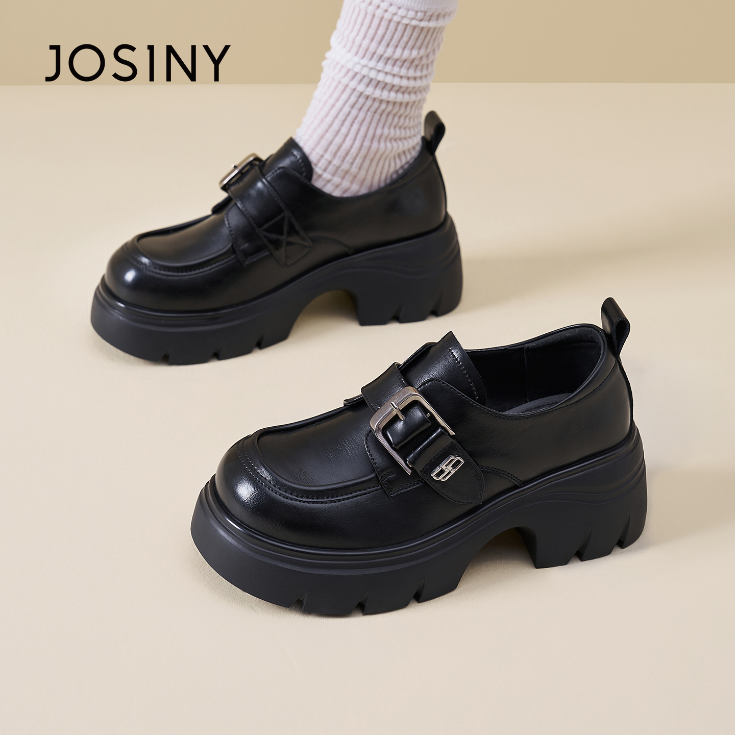 卓诗尼2026春季新款厚底单鞋时尚舒适小皮鞋潮流英伦风复古乐福鞋