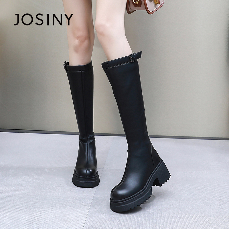 卓诗尼潮流后拉链骑士靴