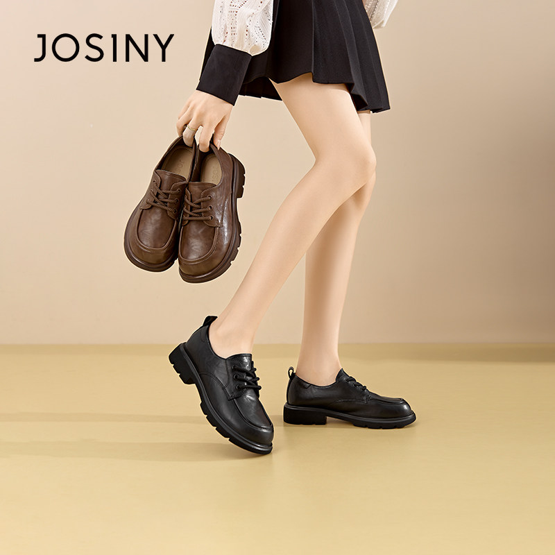 卓诗尼2025春季新款系带小皮鞋潮流舒适复古乐福鞋时尚百搭单鞋女,女鞋,乐福鞋（豆豆鞋）,淘宝优惠券,粉丝福利购,淘宝优惠卷