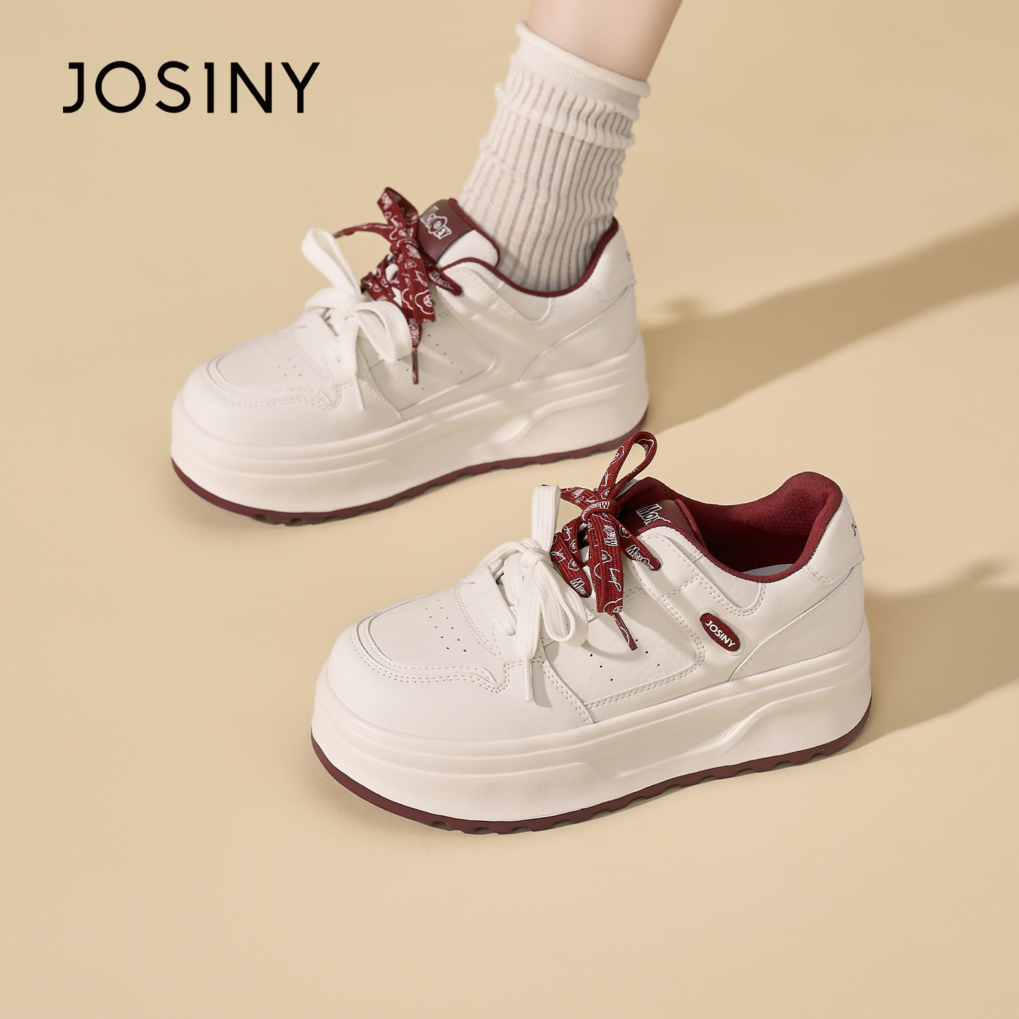 卓诗尼2026春季新款运动鞋潮流百搭小白鞋时尚舒适厚底休闲板鞋女