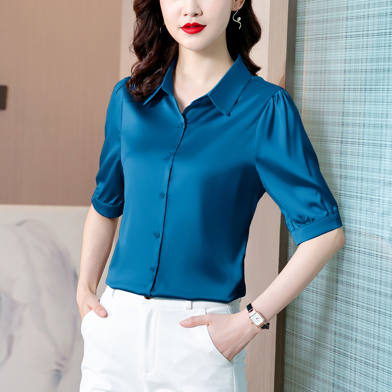 重磅真丝衬衫女短袖2026夏季新款抗皱缎面杭州高端大牌桑蚕丝上衣