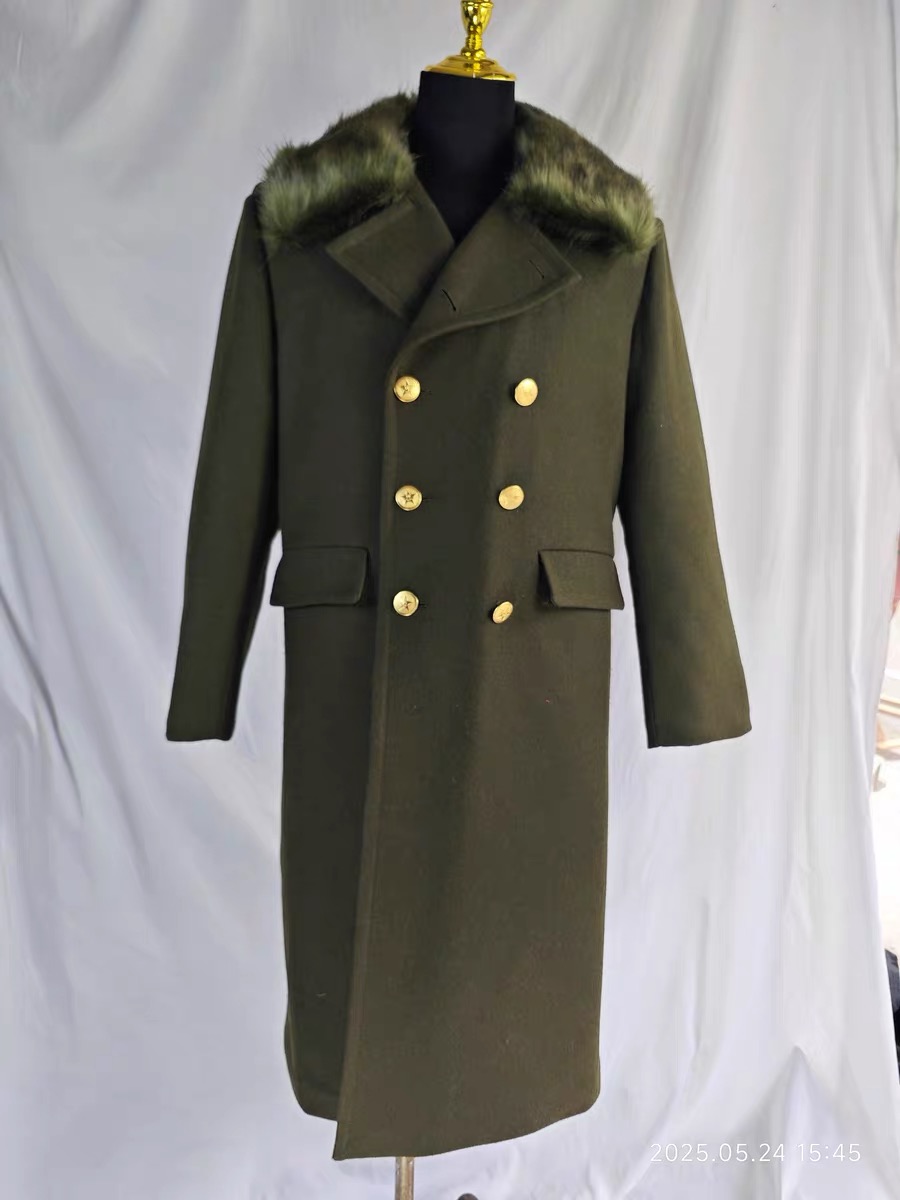 军绿色加棉毛呢大衣男士冬季安保执勤御寒保暖双排扣复古长款大衣