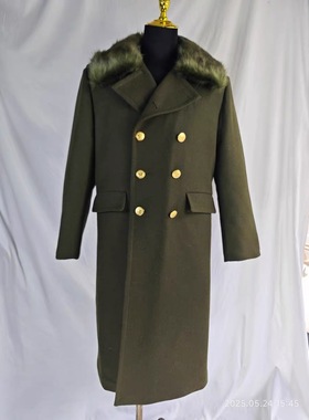 军绿色加棉毛呢大衣男士冬季安保执勤御寒保暖双排扣复古长款大衣