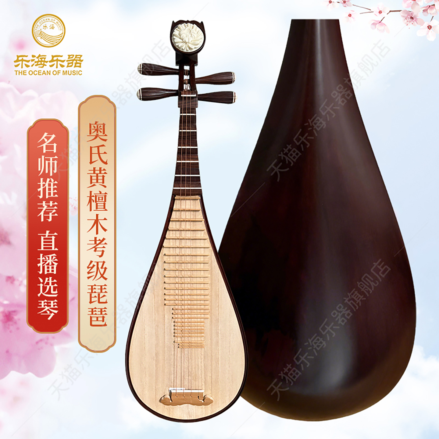 乐海琵琶乐器考级专用奥氏黄檀木成人儿童推荐款演奏级琵琶SQ14-1