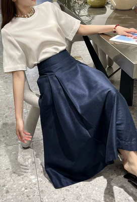 2024法式优雅赫本风高腰大摆裙夏季新款百搭显瘦时髦醋酸半身裙女