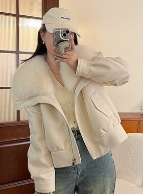 新款鹿皮绒棉服网红爆款加厚加棉超大毛领保暖大牌高端派克服外套