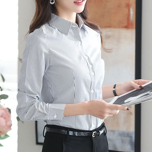 女士细竖条纹上衣职业衬衫西装内搭长袖打底2023新款春秋装衬衣寸