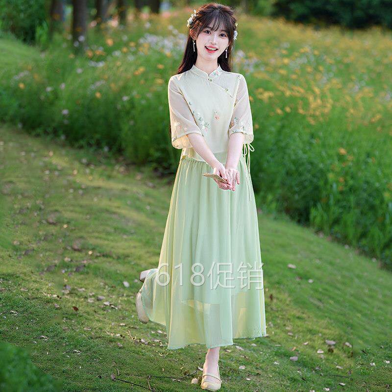 12岁女大童新中式改良汉服两件式洋装夏季13少女14初中生15套装