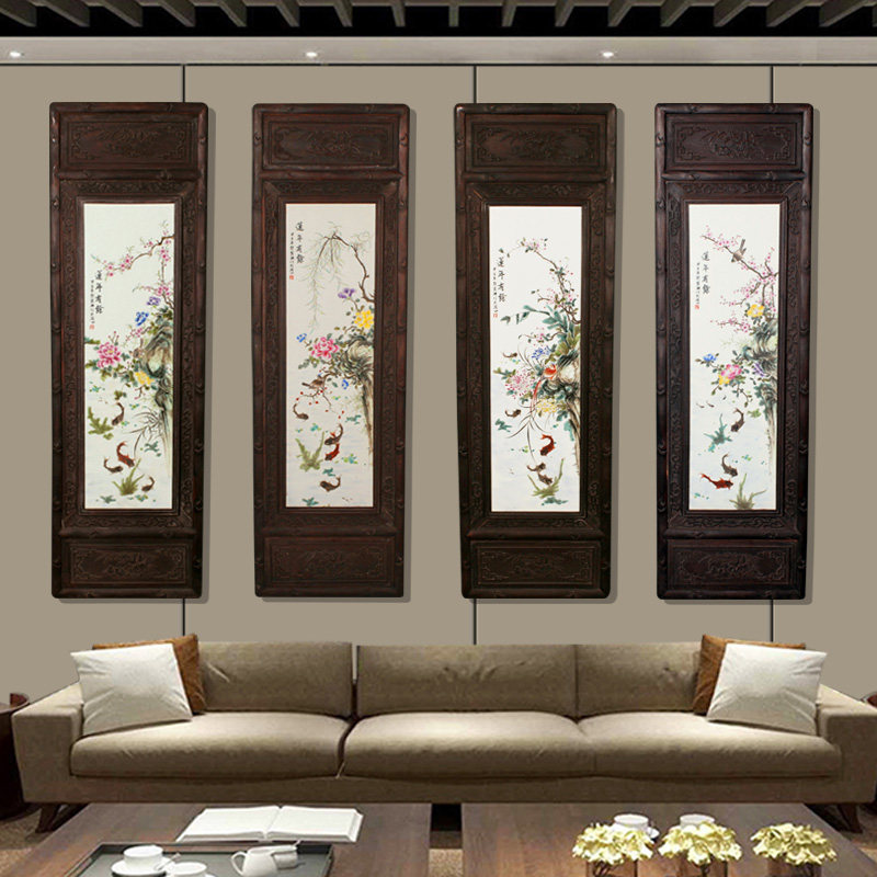 景德镇陶瓷器 大师手绘莲年有鱼瓷板画 客厅装饰画壁挂画家居摆件