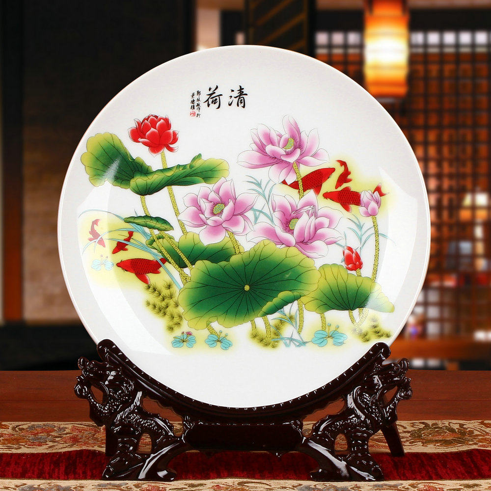 景德镇陶瓷器田园荷花摆件设挂盘