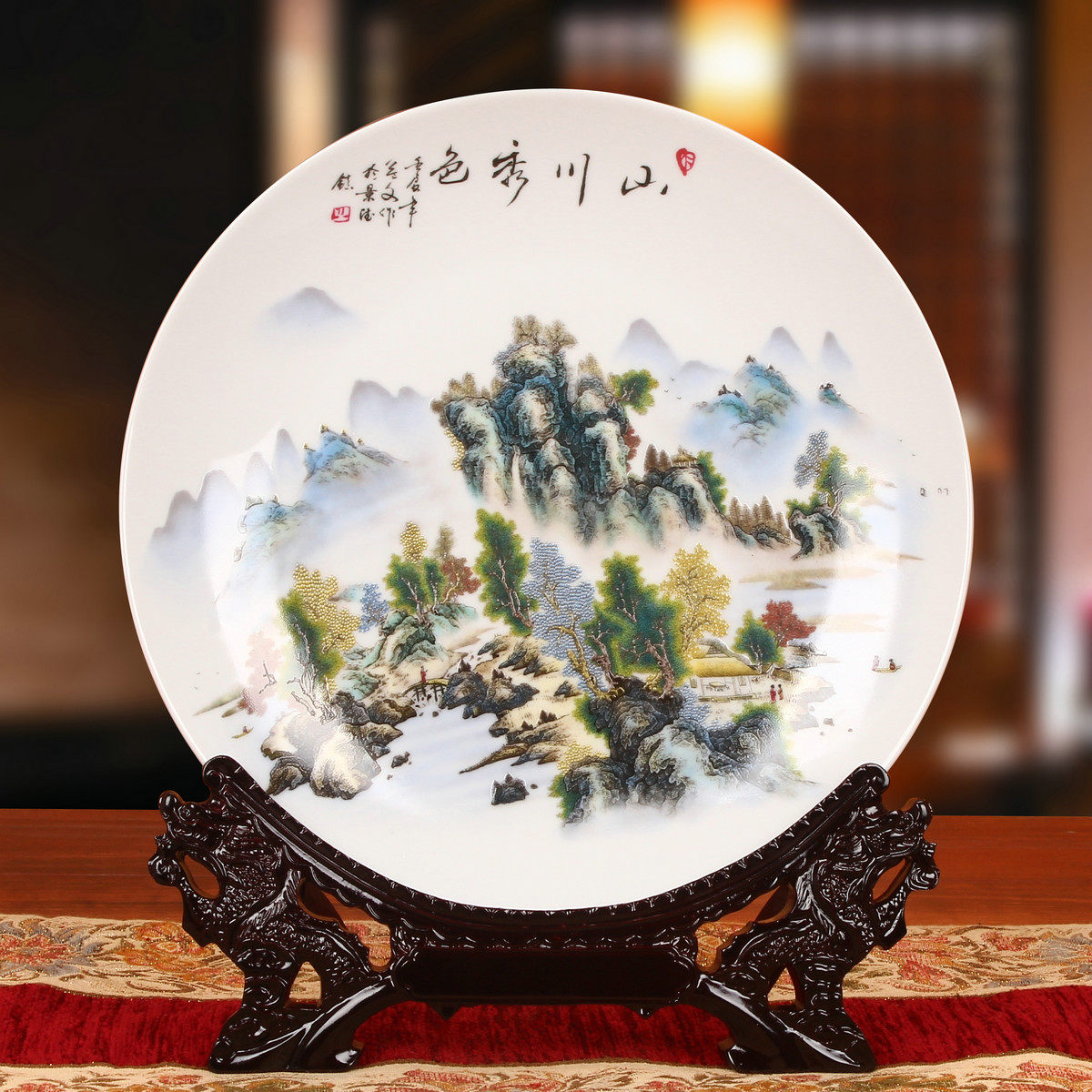 JINGDEZHEN 세라믹 파스텔 풍경 앉아 접시 교수형 접시 꽃 접시 중국 고전 가정용 가구