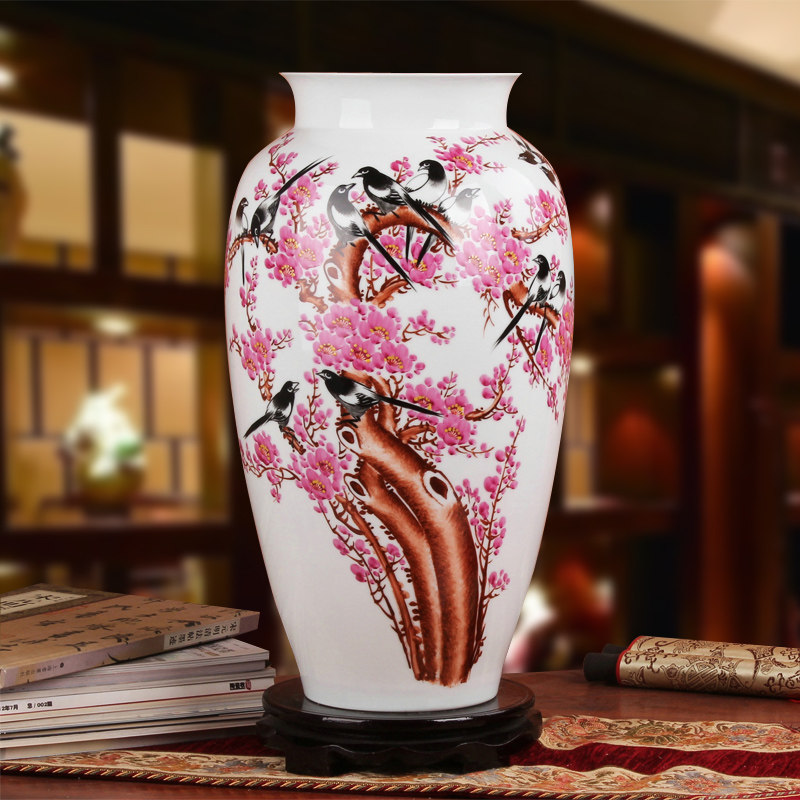 名家胡慧中作品 景德镇陶瓷器花瓶 高档礼品瓷手绘喜上眉梢花瓶