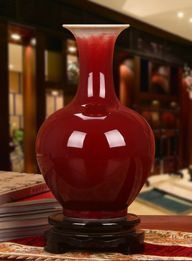 景德镇陶瓷彩釉红瓶现代中国时尚家居工艺饰品