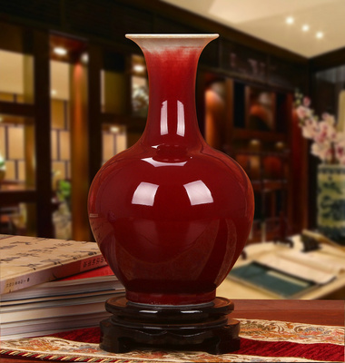景德镇陶瓷彩釉红瓶现代中国时尚家居工艺饰品