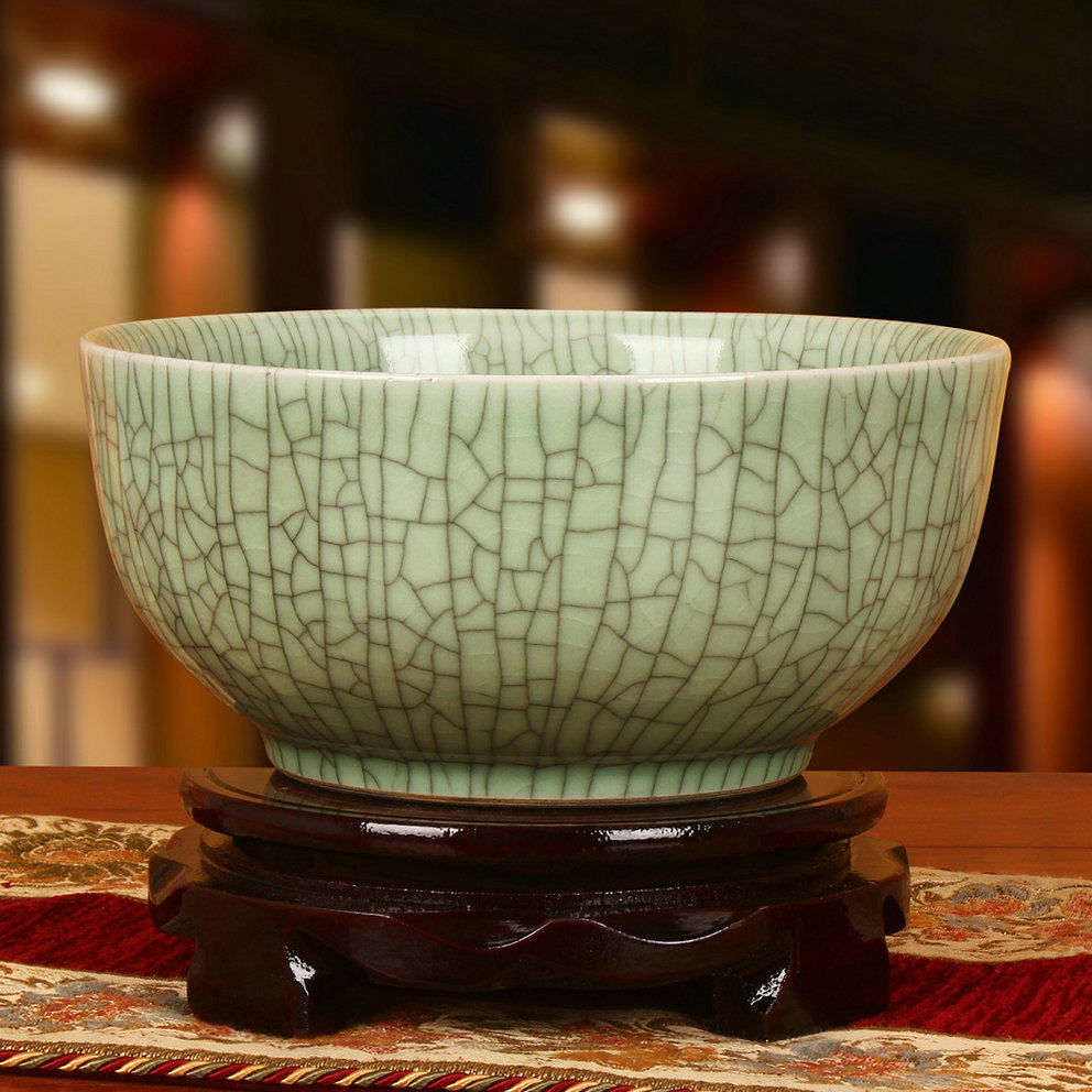 景德镇陶瓷仿古官哥窑裂纹开片大碗绿鱼缸储物罐装饰品摆件设