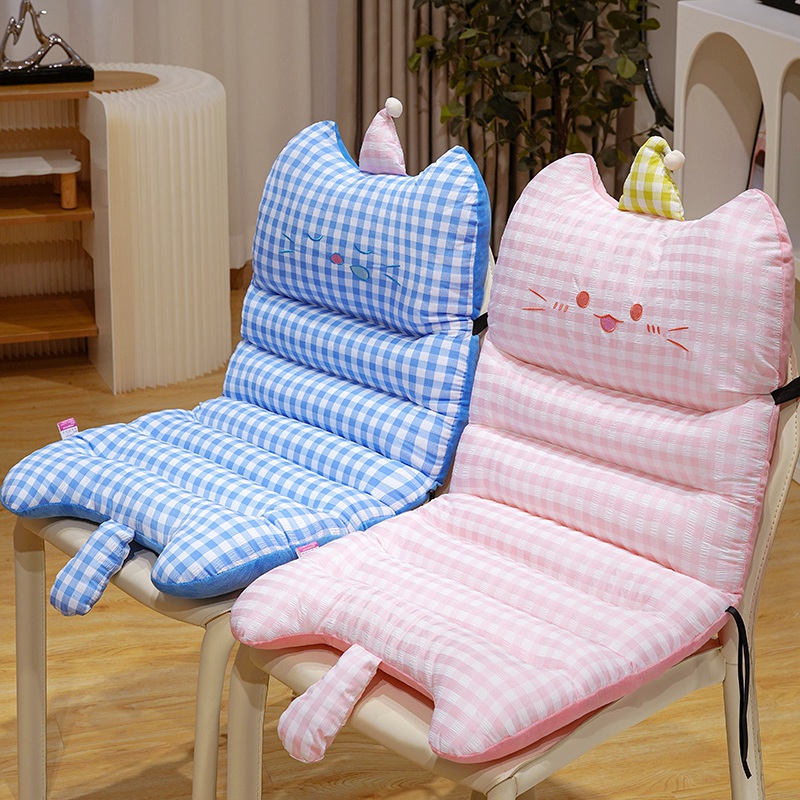 猫咪泡泡格连体坐垫加厚一体椅子屁股垫宿舍学生护腰垫冬季保暖