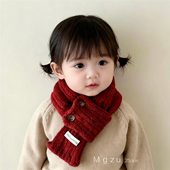 儿童针织交叉围巾男女宝宝复古扣子短款 护颈围脖潮童保暖防寒脖套