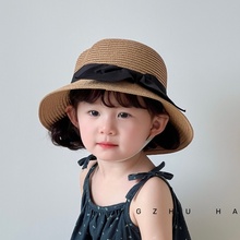 儿童草帽夏天亲子母女遮阳防晒沙滩帽甜美蝴蝶结公主帽女孩大檐帽