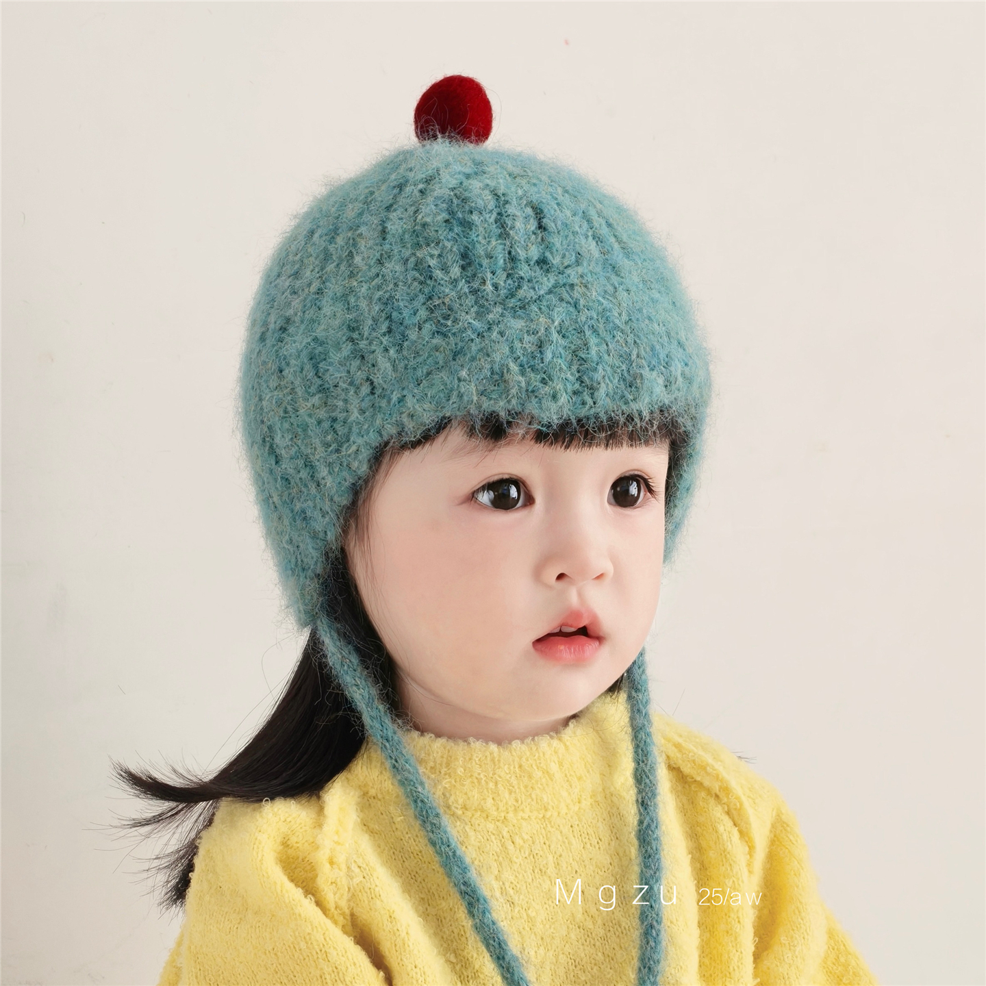 儿童帽子秋冬宝宝韩版亮色针织护耳帽加厚保暖可爱球球套头毛线帽