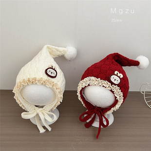 婴儿帽子冬季女宝宝小兔尖顶针织护耳帽秋冬小女孩保暖公主毛线帽