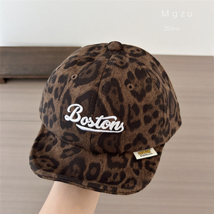 婴儿帽子春秋款洋气豹纹软檐鸭舌帽男女儿童棒球帽秋天出游防风帽
