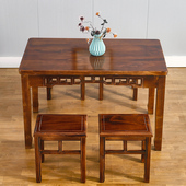 碳化实木桌椅户外快餐面馆火锅烧烤饭店小吃店雕花长条桌组合 包邮