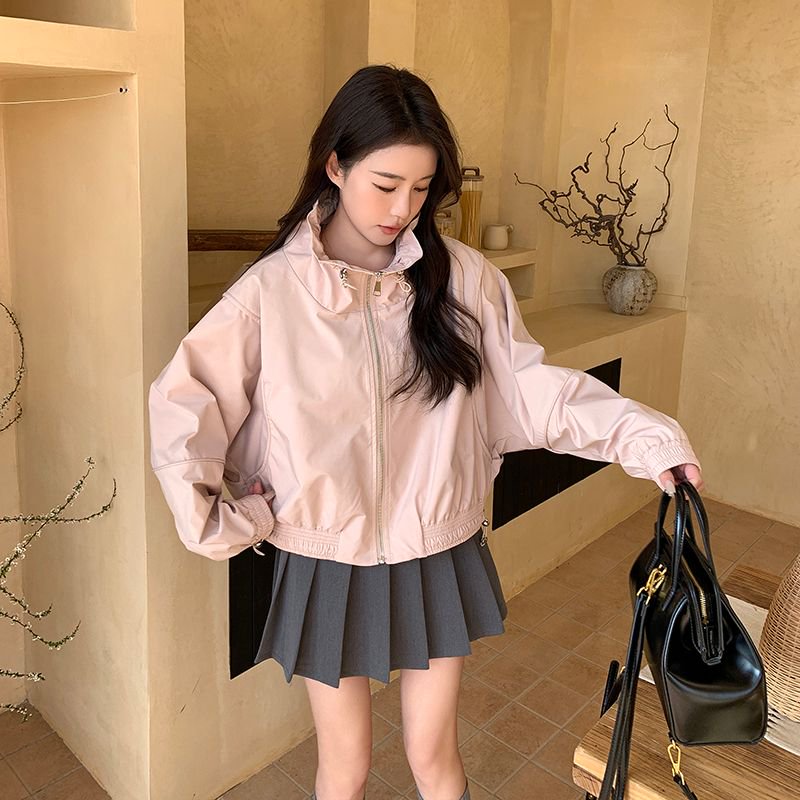 韩版减龄学院风时尚立领短款外套女春秋新款宽松显瘦休闲百搭上衣