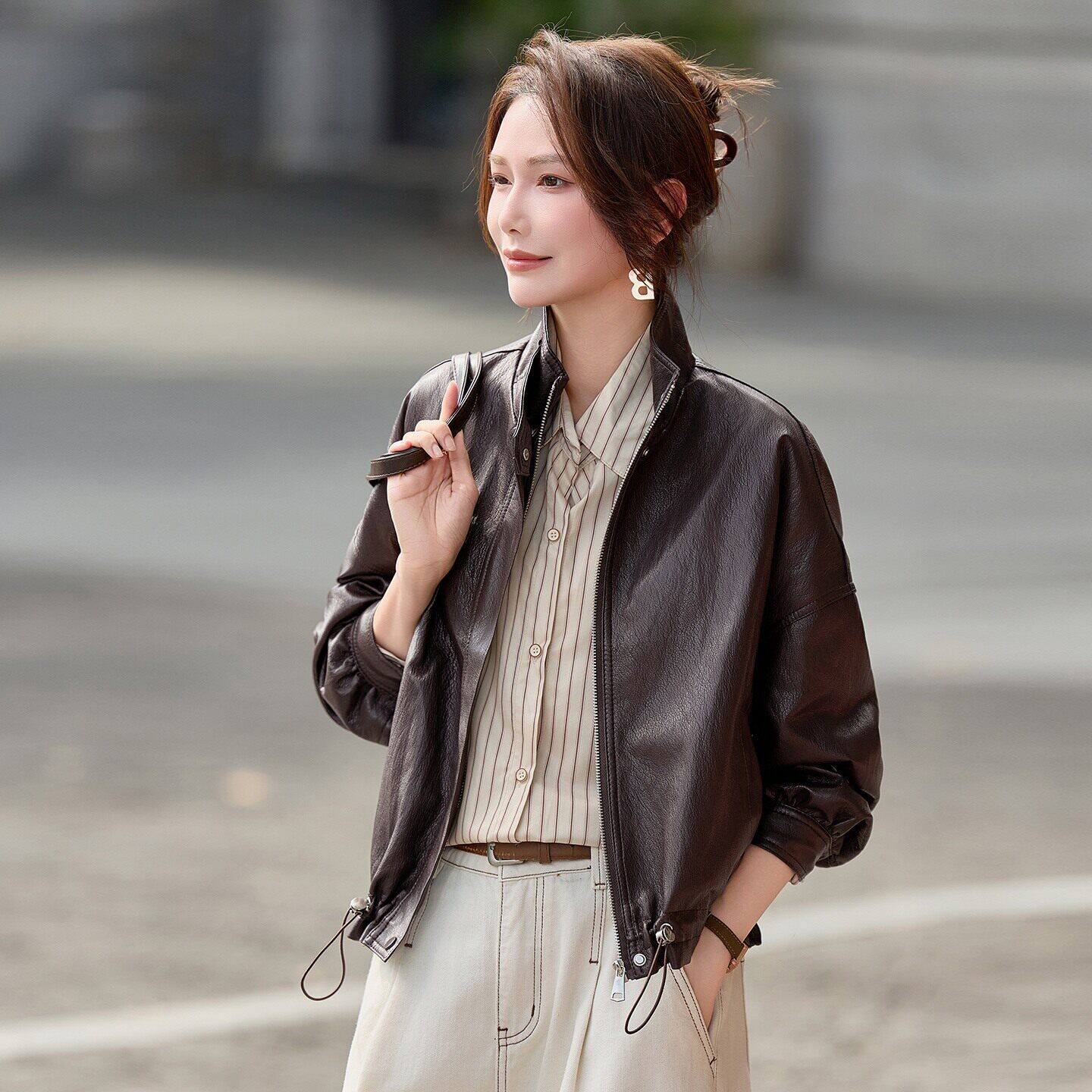 韩版宽松皮衣外套女2026秋季新款立领小个子PU皮短裤休闲夹克上衣