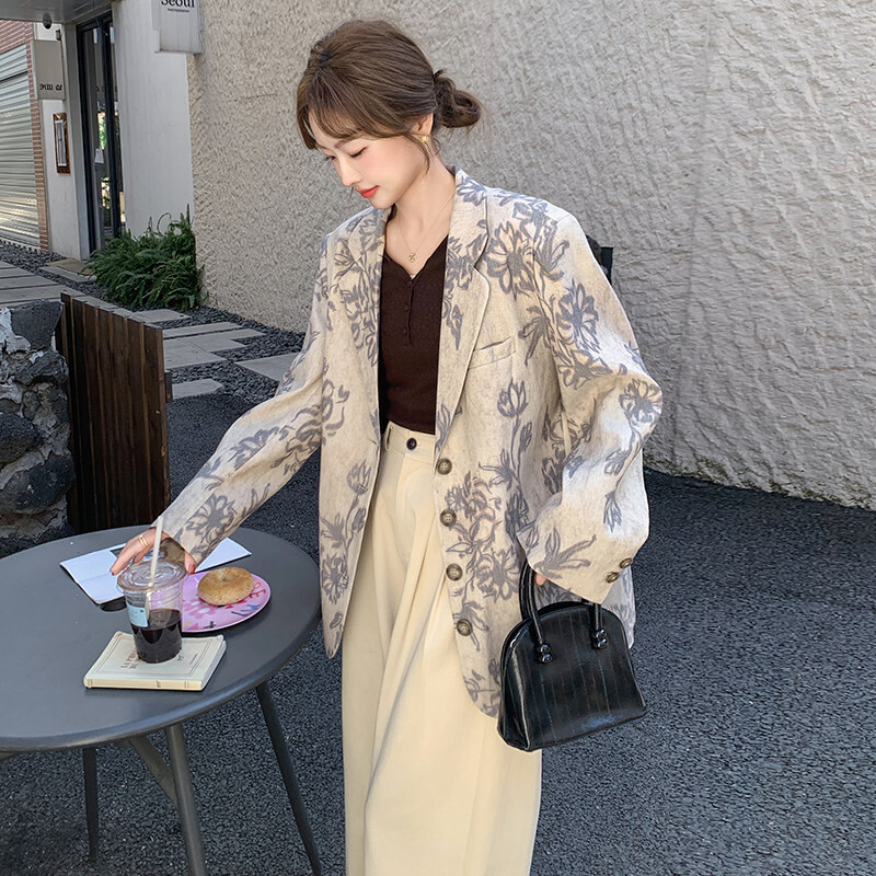 高级感轻熟风西装外套女2026春季新款超好看独特漂亮国风提花西服