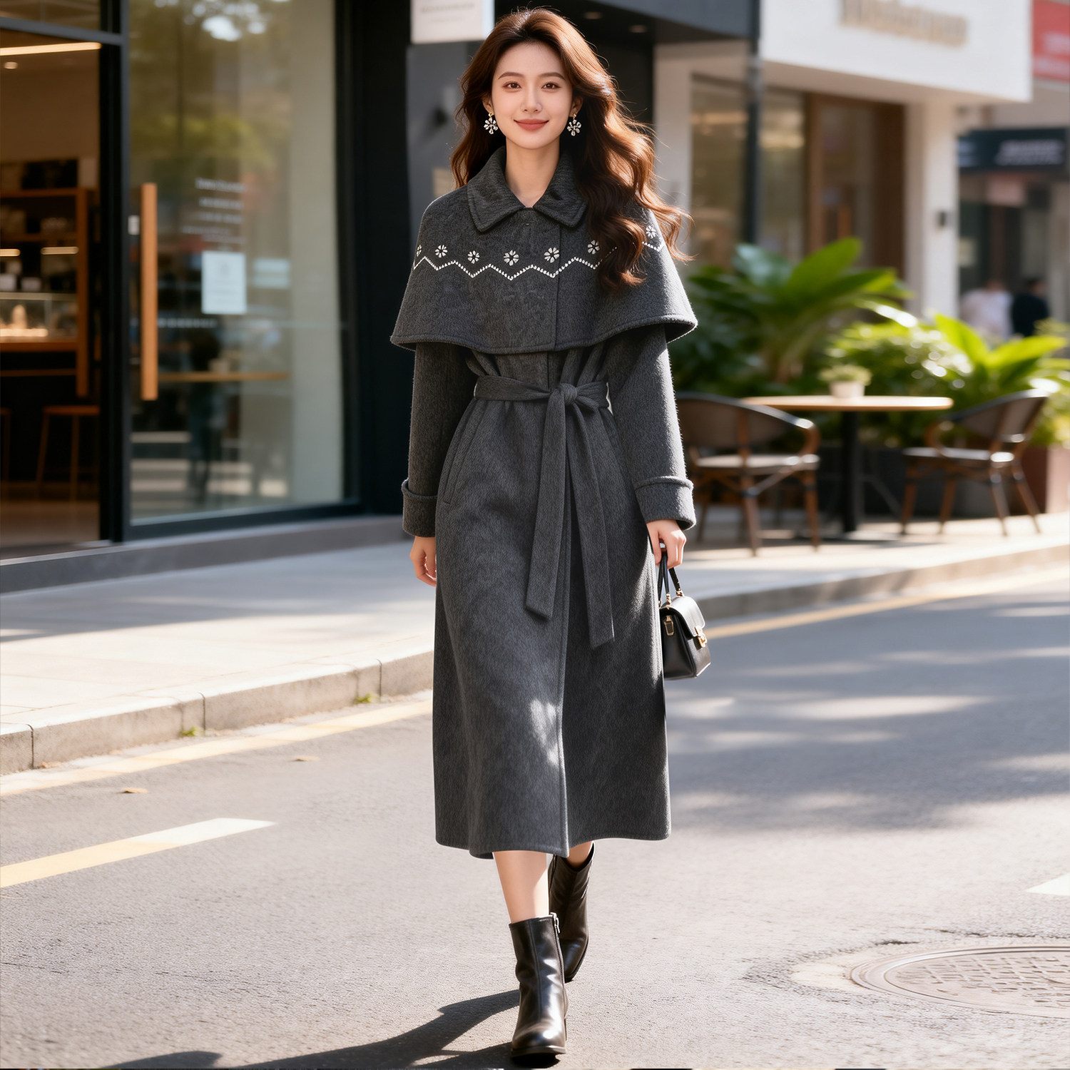 高级感双面羊绒大衣女2026秋冬新款韩系可拆卸斗篷长款羊毛呢外套