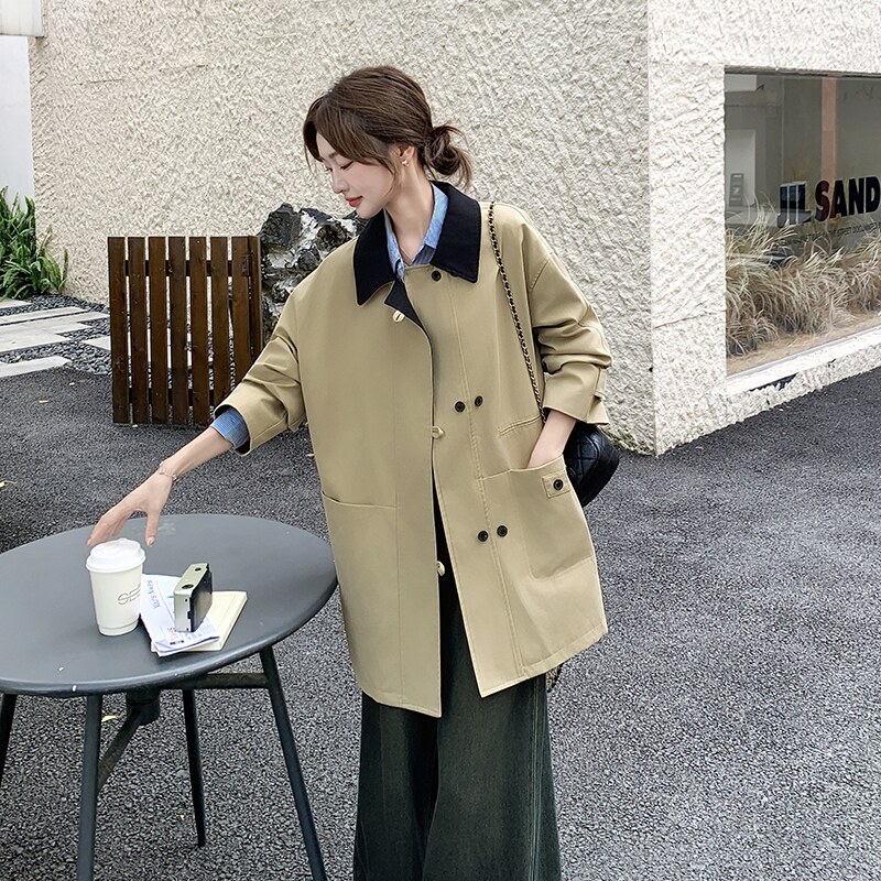 卡其色法式复古风衣外套女中长款2026秋天新款宽松休闲英伦风大衣