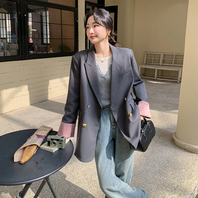 高级感灰色西装外套女2026春秋新款韩版宽松休闲气质通勤西服爆款