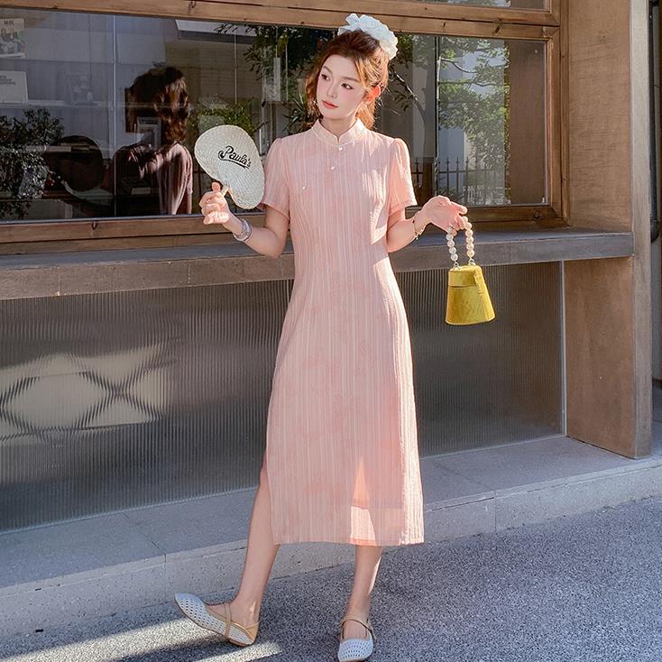 新中式优雅改良旗袍长裙夏年轻款文艺复古气质绝美日常可穿连衣裙