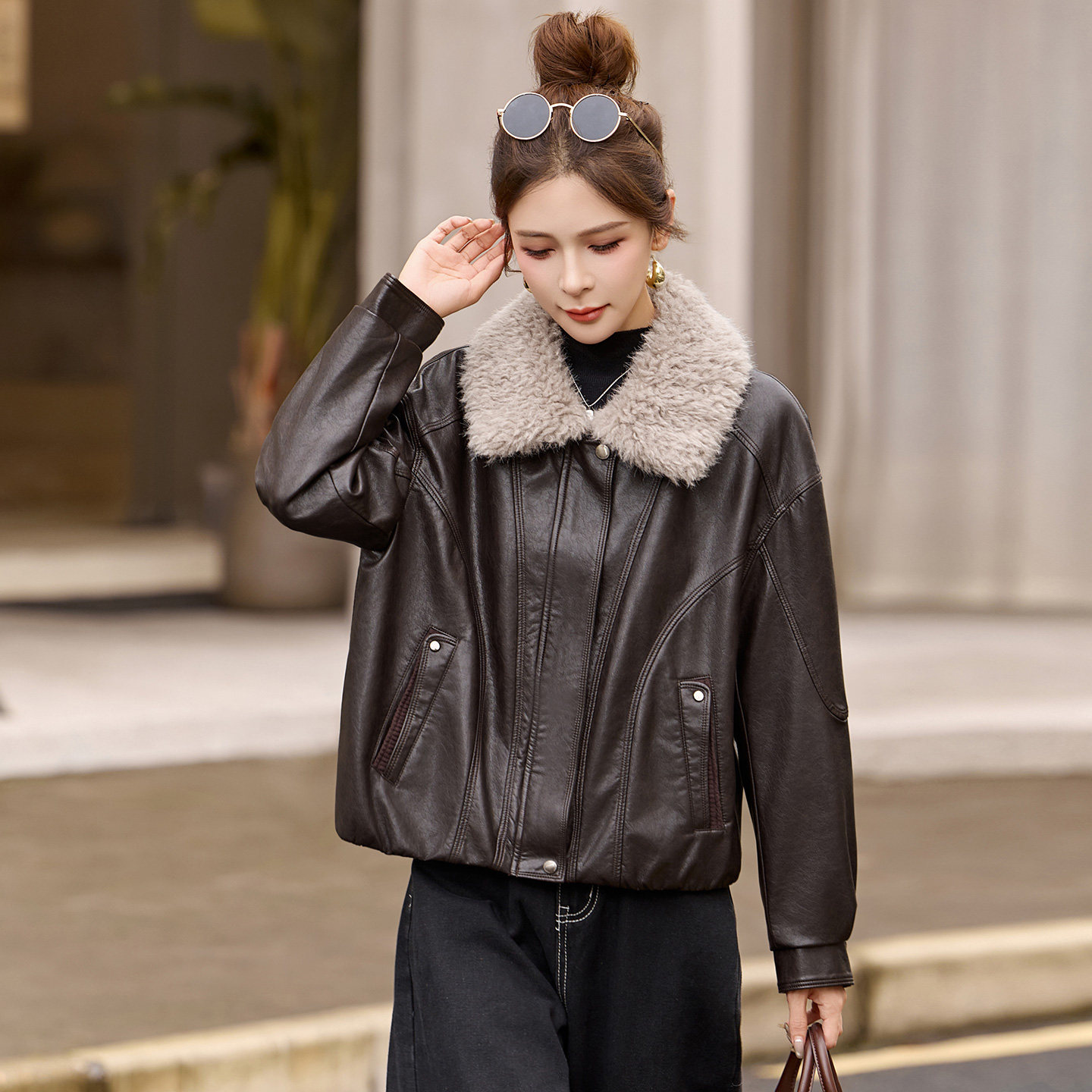 美拉德宽松加厚皮棉衣保暖外套