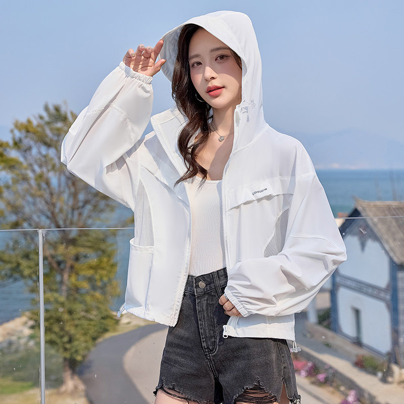 透气轻薄防晒衣外套女夏季新款运动风户外宽松长袖短款防晒服上衣