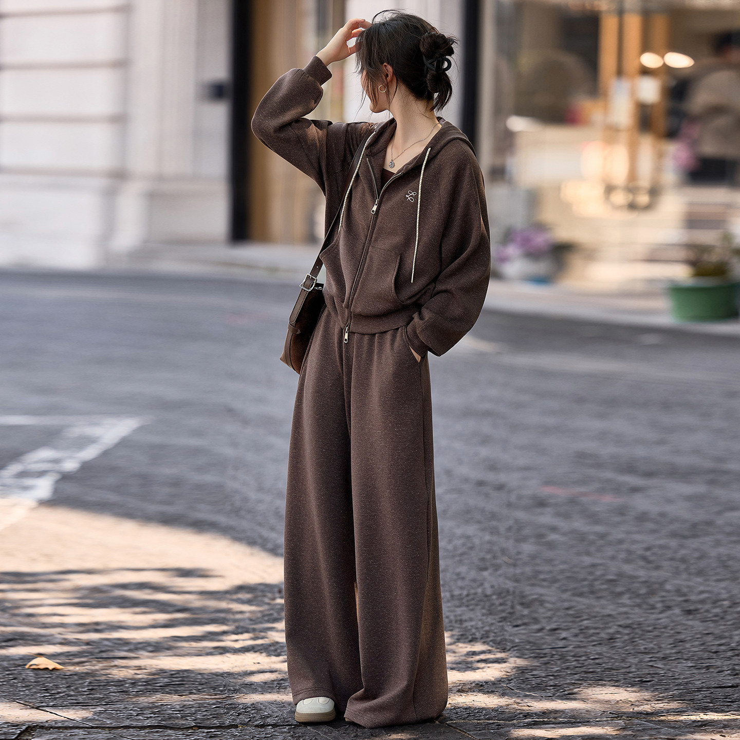 韩系松弛运动服套装女新款秋装拉链卫衣外套阔腿裤休闲减龄两件套