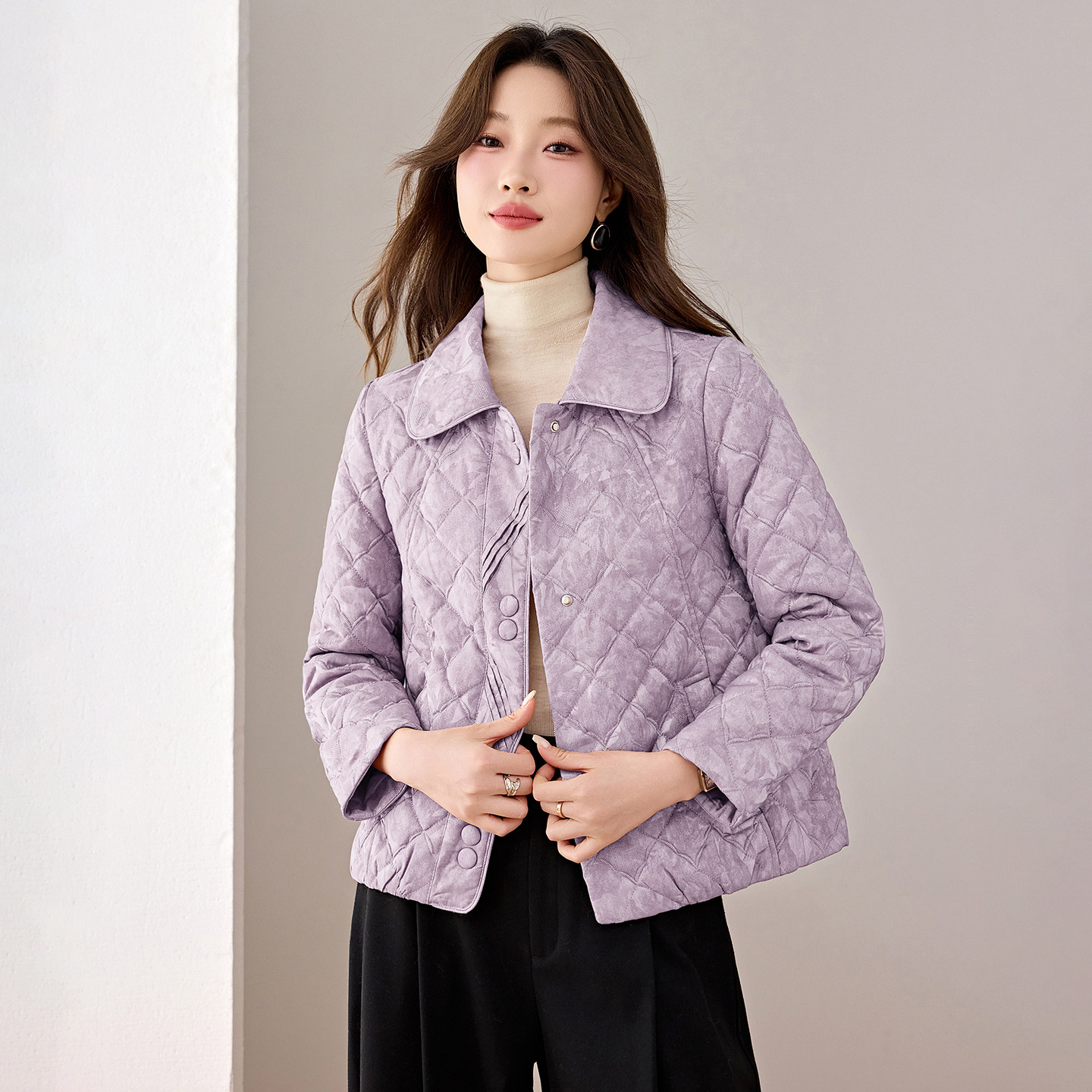 菱格轻薄棉服女短款2026秋冬新款宽松显瘦百搭小个子翻领棉衣外套