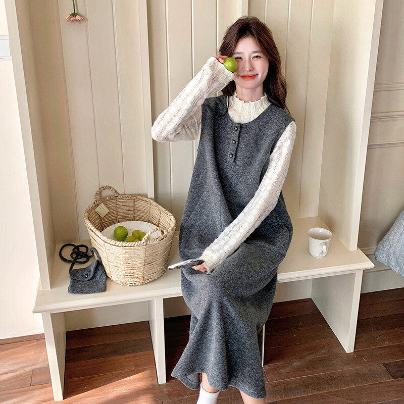 灰色背心连衣裙打底衫套装女