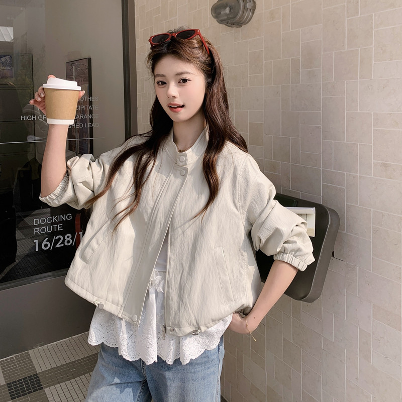 韩系纯色立领短款PU皮外套女