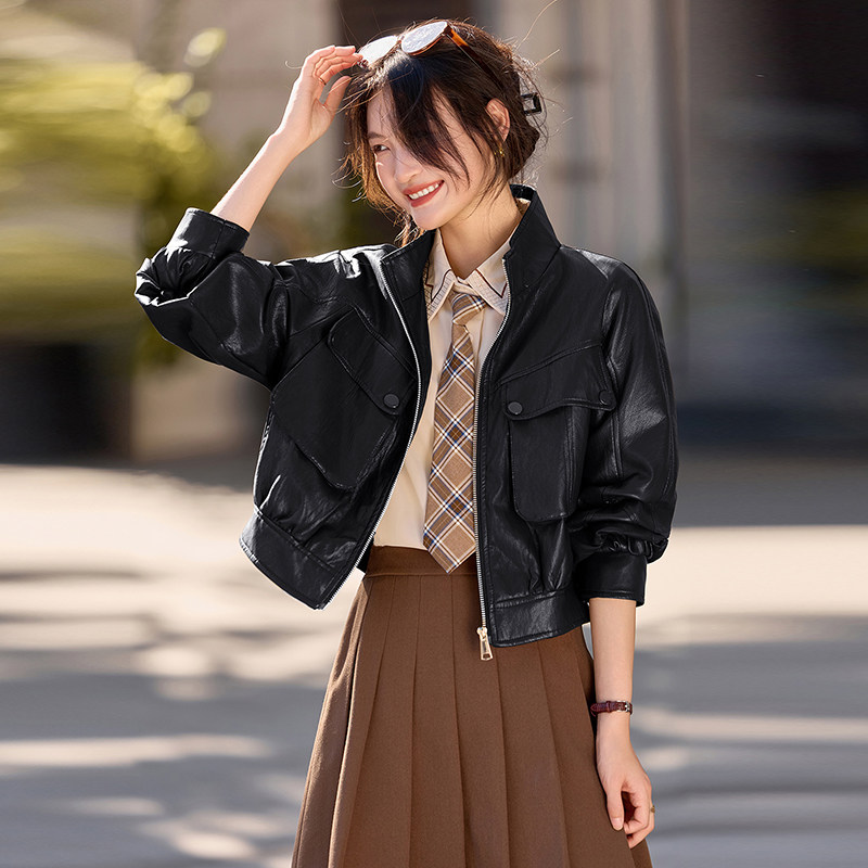 pu皮衣外套女短款2026新款时尚立领机车服港风宽松今年流行皮夹克