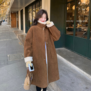 爆款美拉德皮毛一体羊羔毛外套女中长款秋冬季加绒加厚鹿皮绒大衣