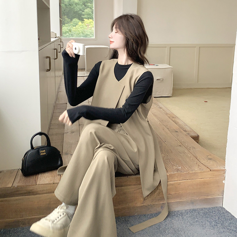老钱风咖色马甲阔腿裤套装女2026年秋季新款高级感气质职业两件套
